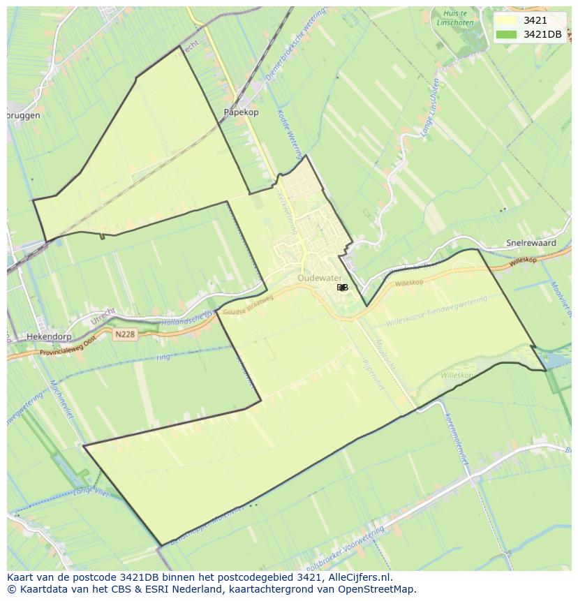 Afbeelding van het postcodegebied 3421 DB op de kaart.