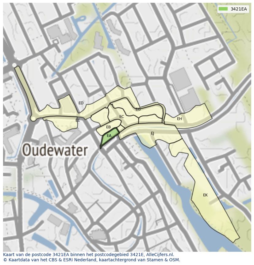 Afbeelding van het postcodegebied 3421 EA op de kaart.