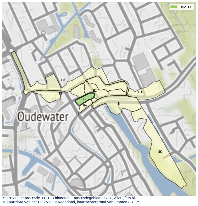 Afbeelding van het postcodegebied 3421 EB op de kaart.