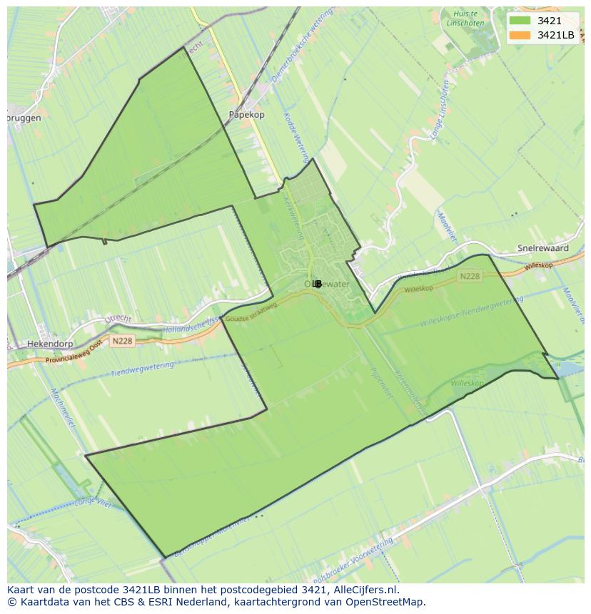Afbeelding van het postcodegebied 3421 LB op de kaart.