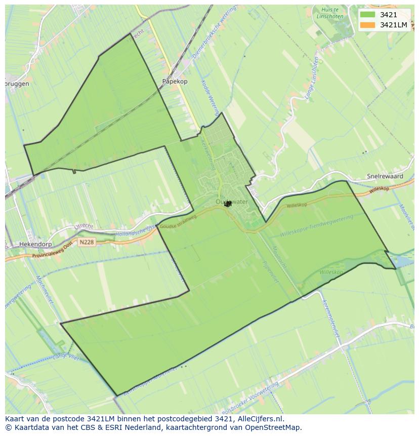 Afbeelding van het postcodegebied 3421 LM op de kaart.