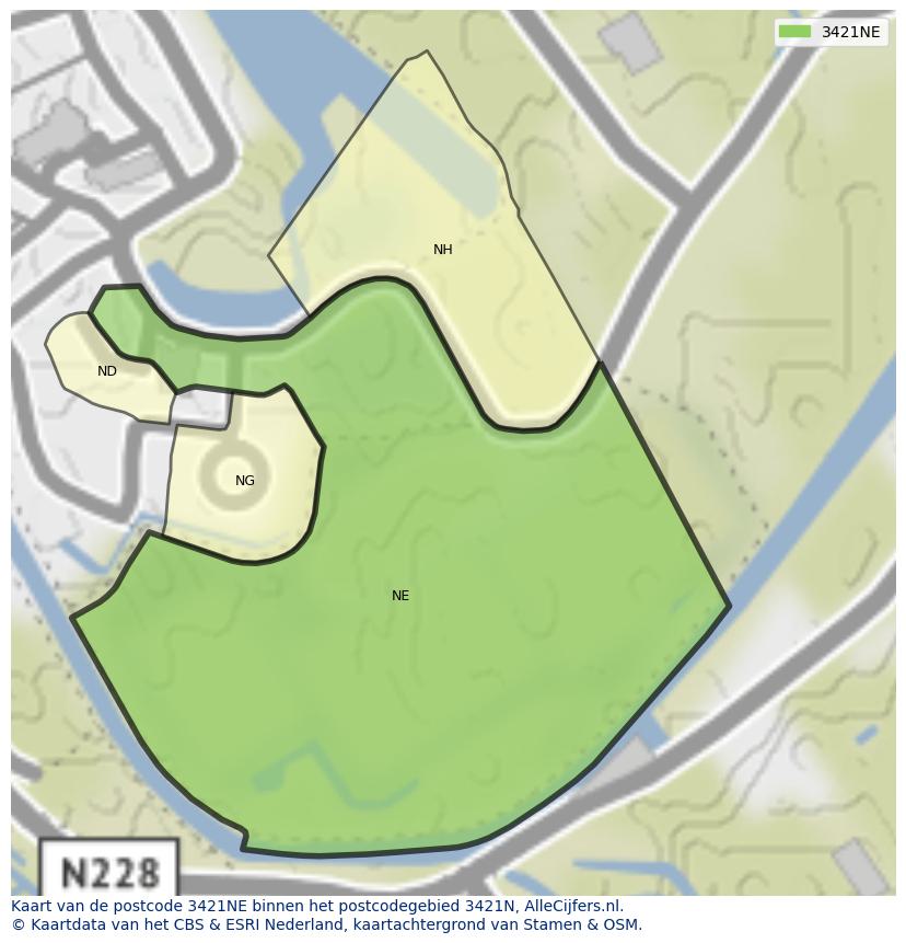 Afbeelding van het postcodegebied 3421 NE op de kaart.