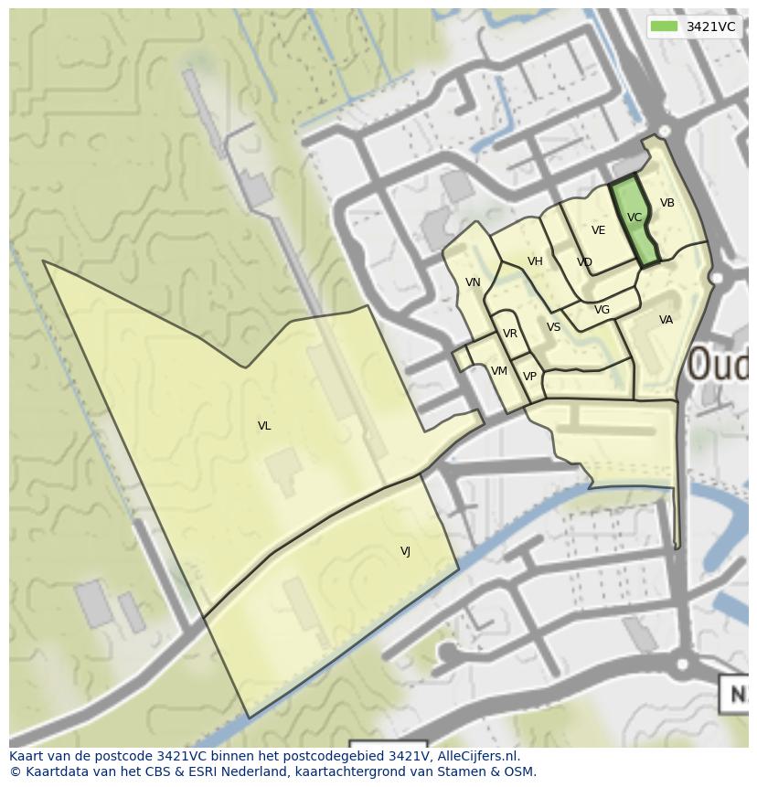 Afbeelding van het postcodegebied 3421 VC op de kaart.