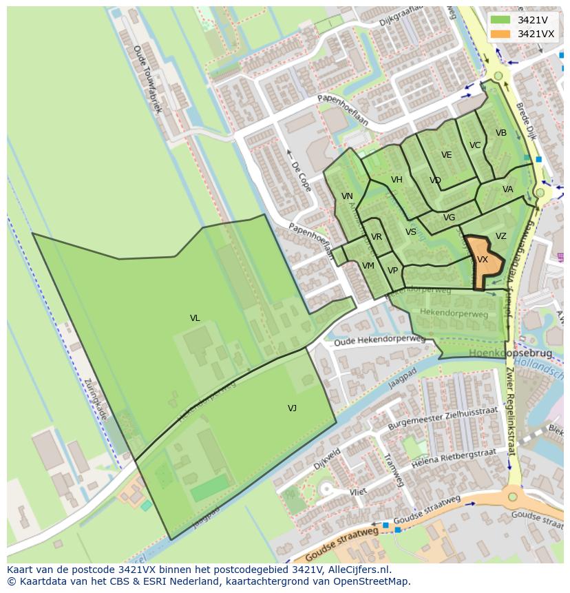 Afbeelding van het postcodegebied 3421 VX op de kaart.