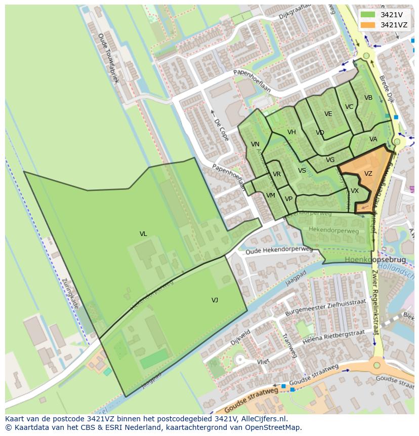 Afbeelding van het postcodegebied 3421 VZ op de kaart.