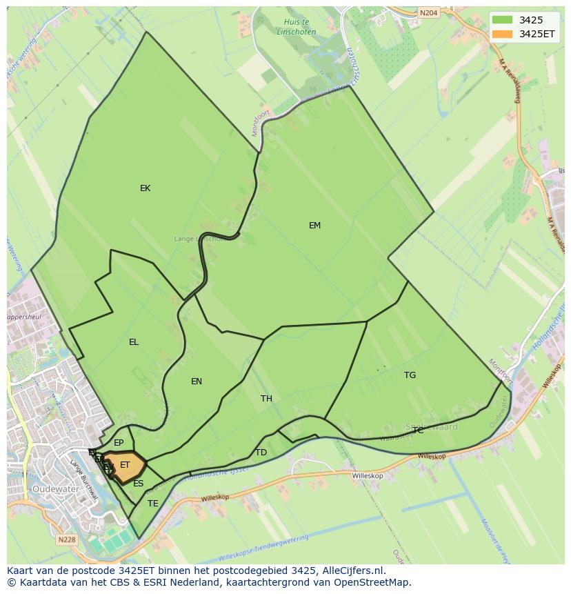 Afbeelding van het postcodegebied 3425 ET op de kaart.