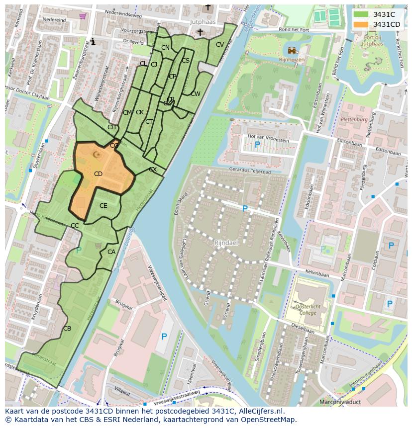 Afbeelding van het postcodegebied 3431 CD op de kaart.