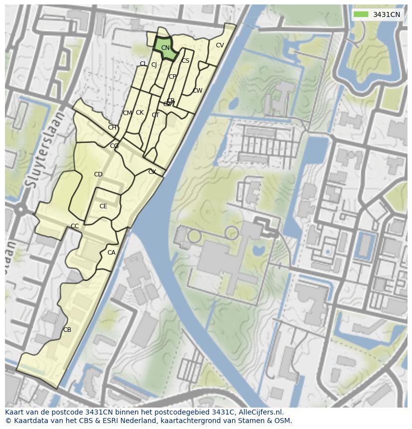 Afbeelding van het postcodegebied 3431 CN op de kaart.