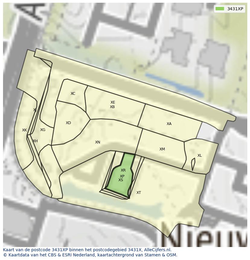 Afbeelding van het postcodegebied 3431 XP op de kaart.