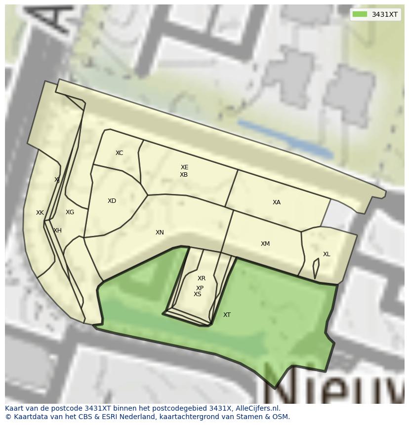 Afbeelding van het postcodegebied 3431 XT op de kaart.