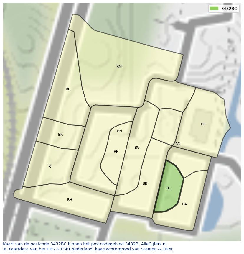 Afbeelding van het postcodegebied 3432 BC op de kaart.