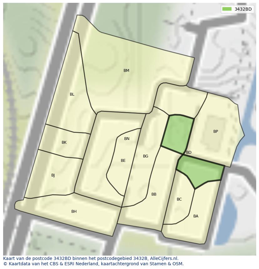 Afbeelding van het postcodegebied 3432 BD op de kaart.