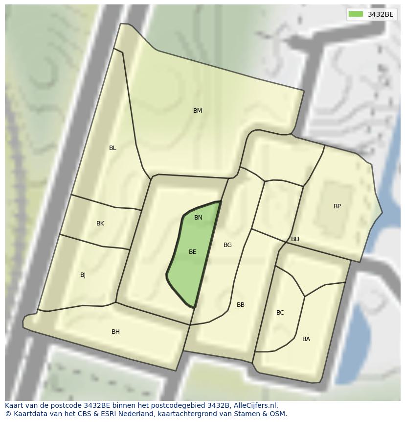Afbeelding van het postcodegebied 3432 BE op de kaart.
