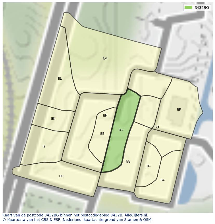 Afbeelding van het postcodegebied 3432 BG op de kaart.