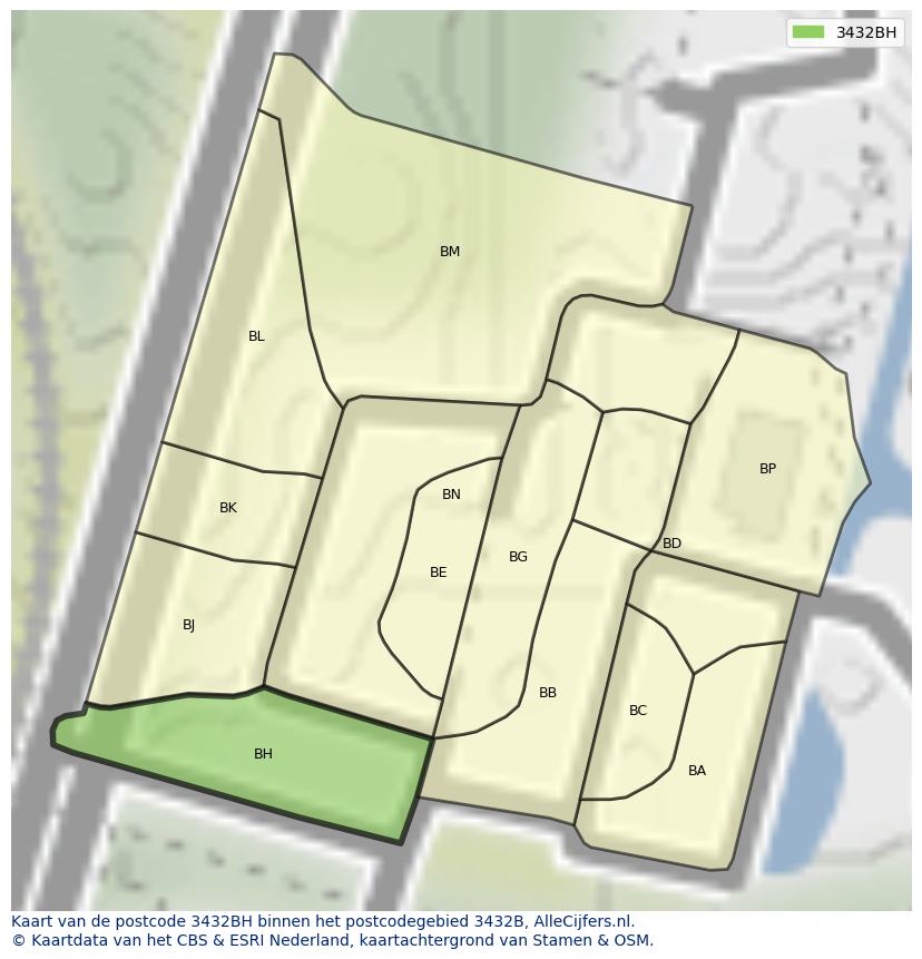 Afbeelding van het postcodegebied 3432 BH op de kaart.