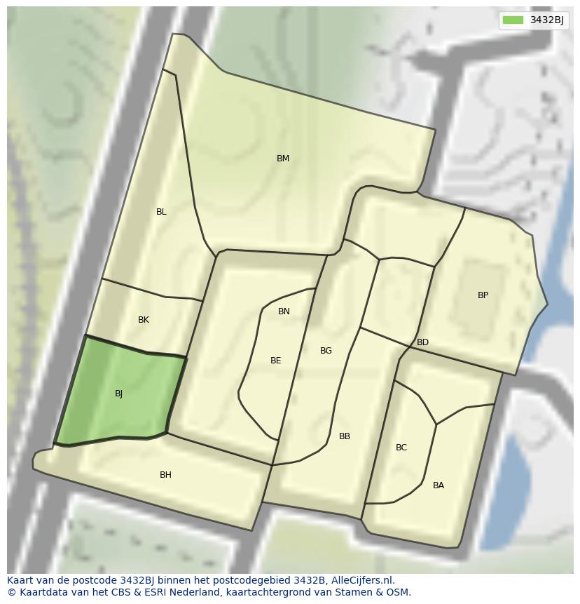 Afbeelding van het postcodegebied 3432 BJ op de kaart.