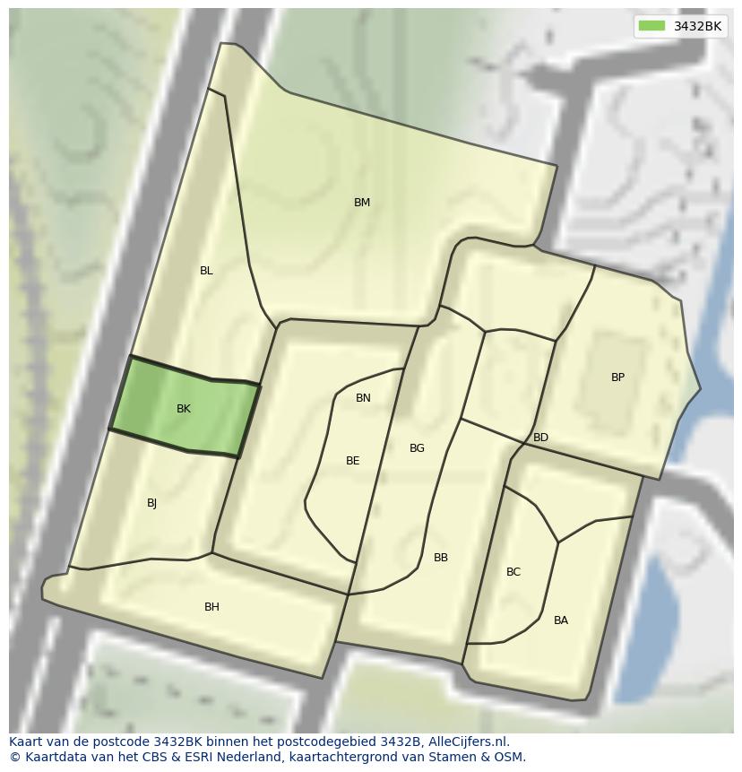 Afbeelding van het postcodegebied 3432 BK op de kaart.