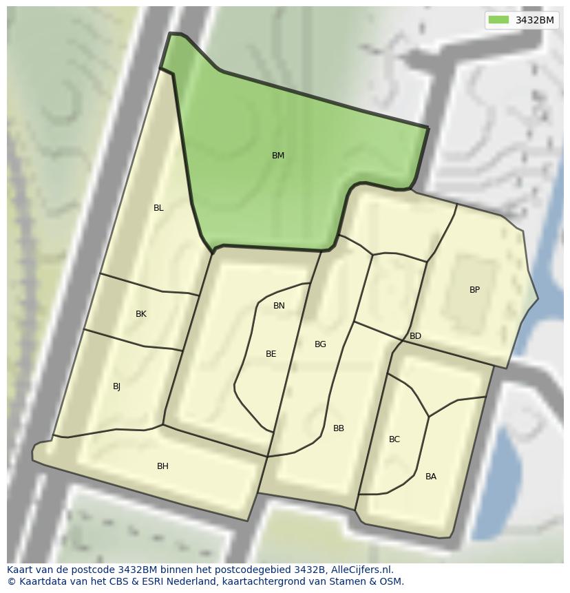 Afbeelding van het postcodegebied 3432 BM op de kaart.