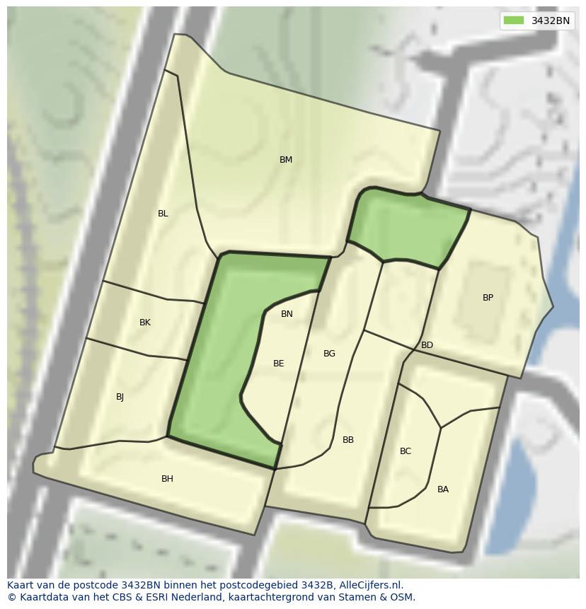 Afbeelding van het postcodegebied 3432 BN op de kaart.