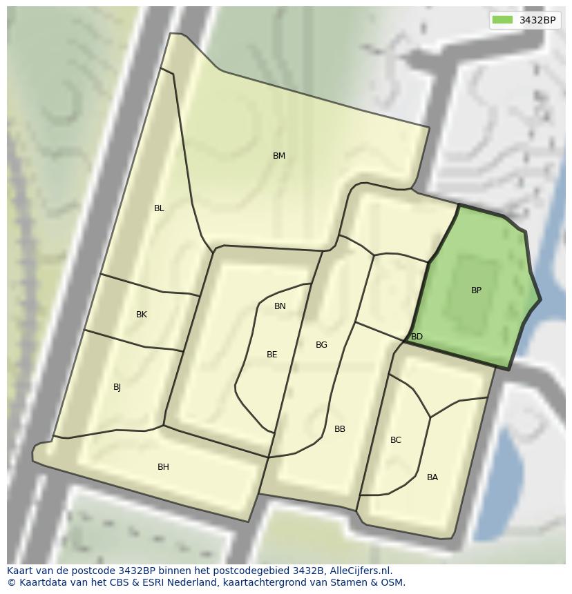 Afbeelding van het postcodegebied 3432 BP op de kaart.