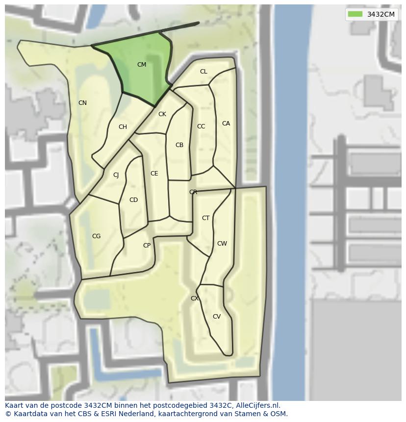 Afbeelding van het postcodegebied 3432 CM op de kaart.