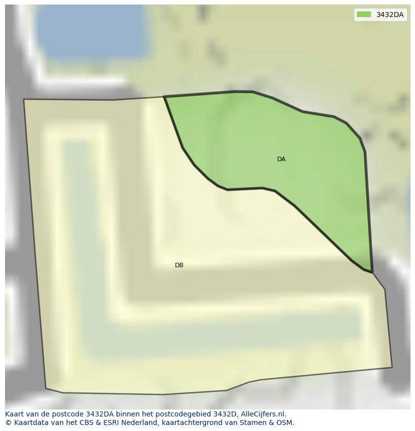 Afbeelding van het postcodegebied 3432 DA op de kaart.