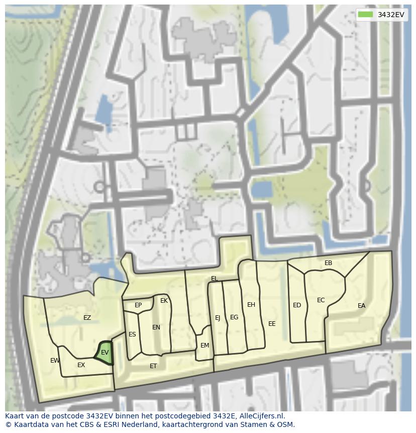 Afbeelding van het postcodegebied 3432 EV op de kaart.