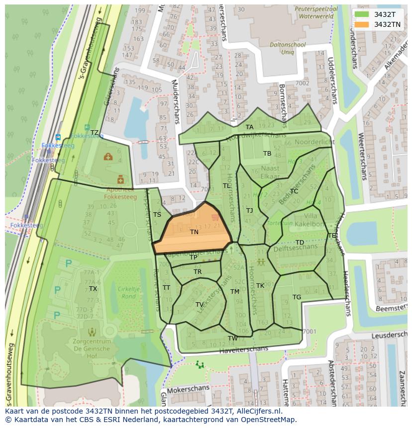 Afbeelding van het postcodegebied 3432 TN op de kaart.