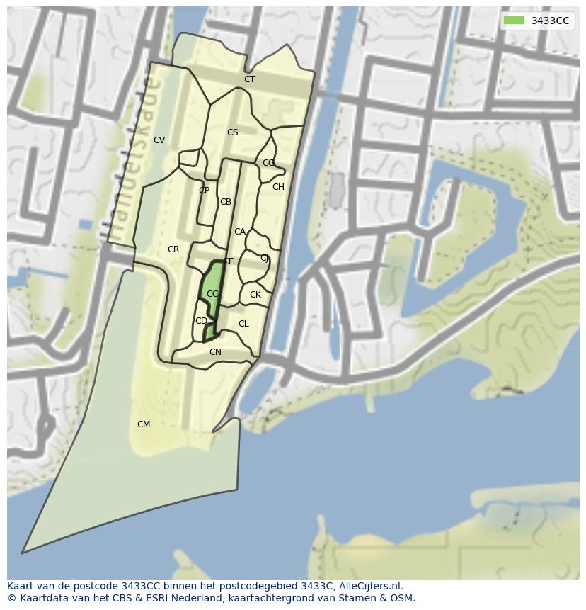 Afbeelding van het postcodegebied 3433 CC op de kaart.