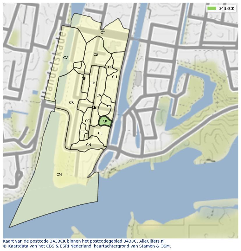 Afbeelding van het postcodegebied 3433 CK op de kaart.