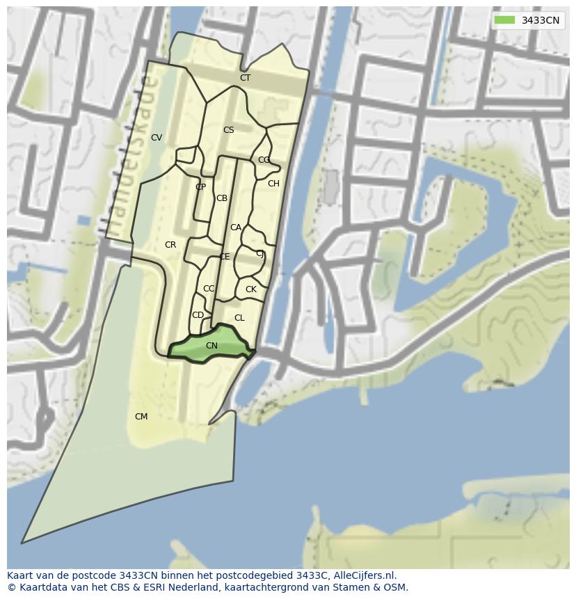 Afbeelding van het postcodegebied 3433 CN op de kaart.