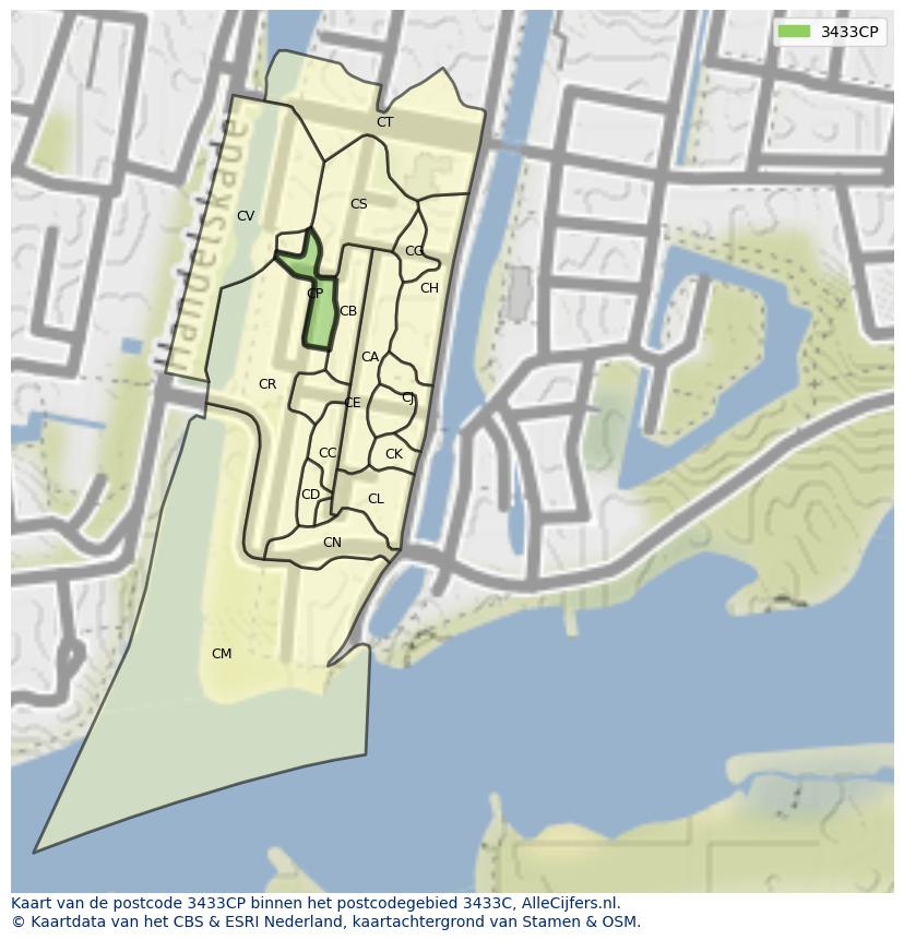 Afbeelding van het postcodegebied 3433 CP op de kaart.