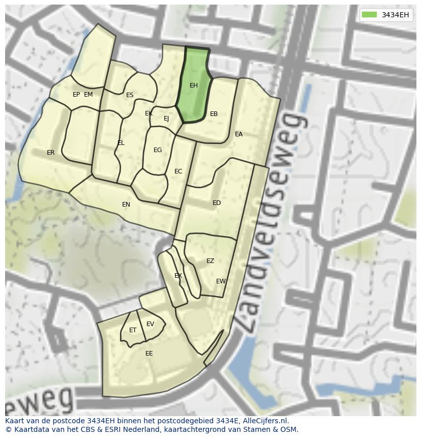 Afbeelding van het postcodegebied 3434 EH op de kaart.
