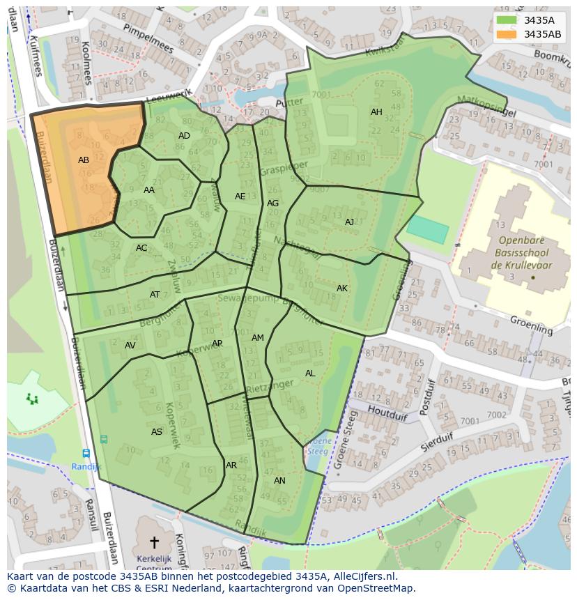 Afbeelding van het postcodegebied 3435 AB op de kaart.