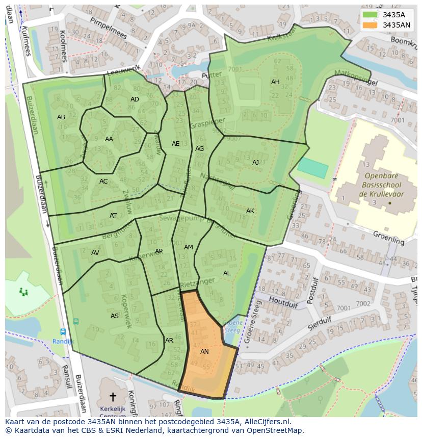 Afbeelding van het postcodegebied 3435 AN op de kaart.