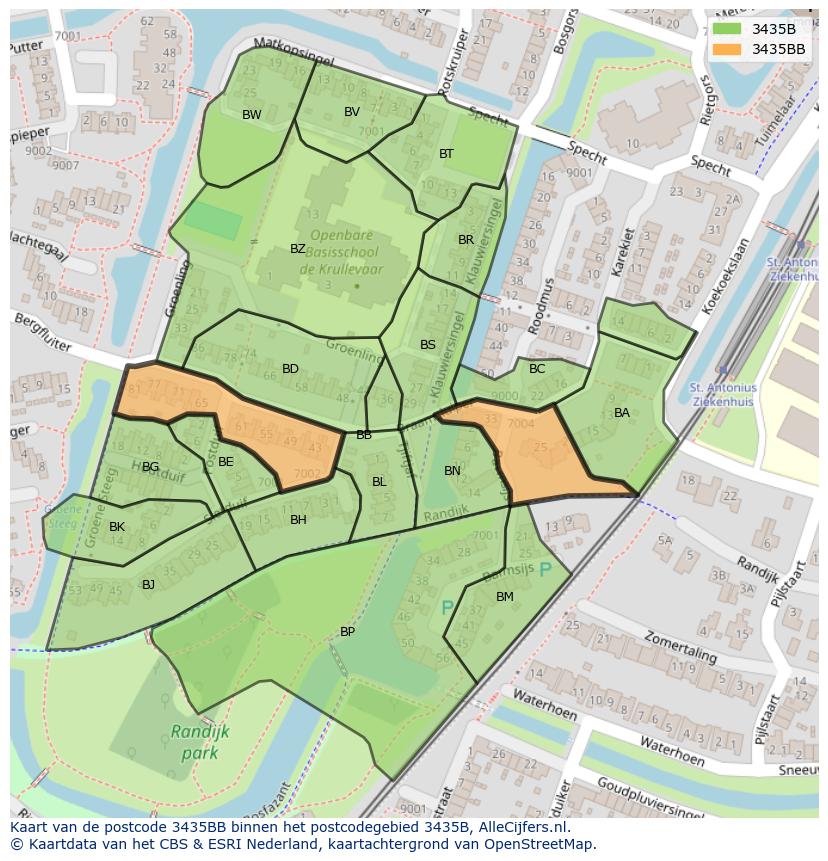 Afbeelding van het postcodegebied 3435 BB op de kaart.