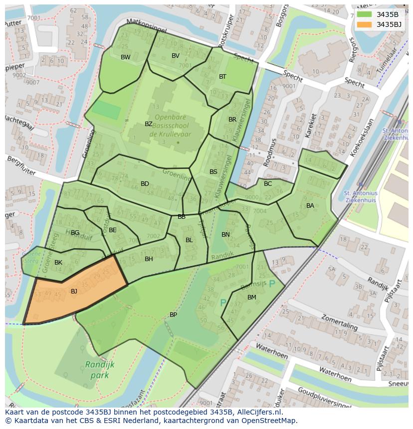 Afbeelding van het postcodegebied 3435 BJ op de kaart.
