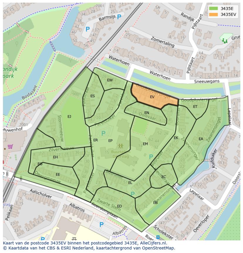 Afbeelding van het postcodegebied 3435 EV op de kaart.