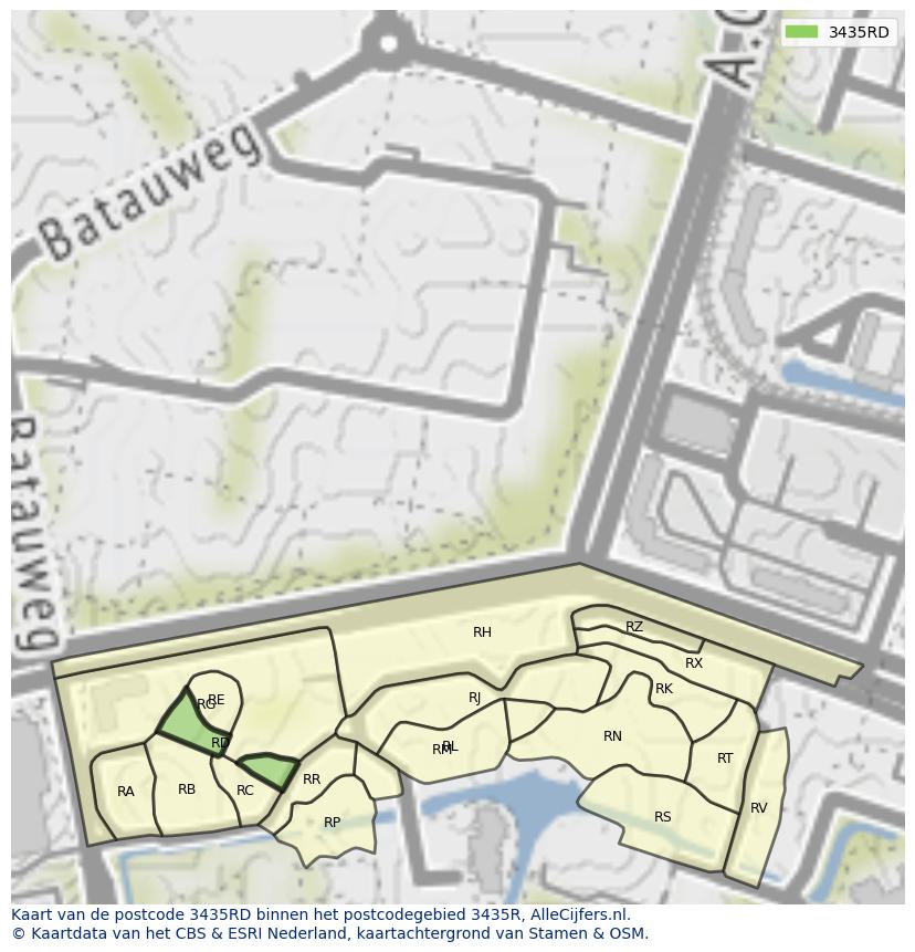 Afbeelding van het postcodegebied 3435 RD op de kaart.
