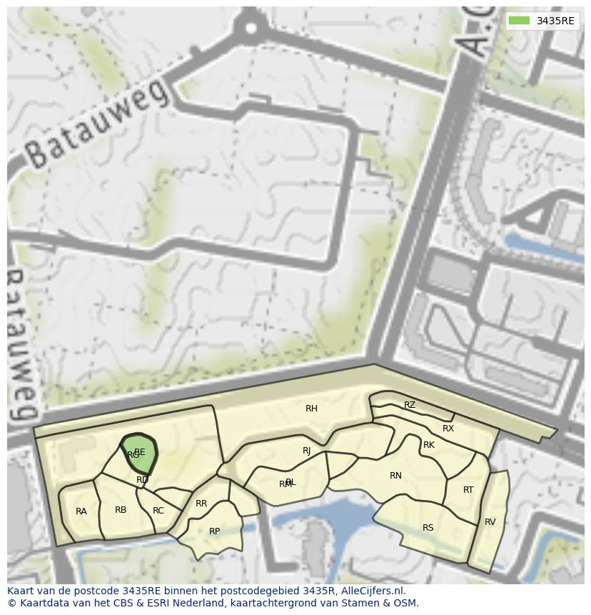 Afbeelding van het postcodegebied 3435 RE op de kaart.