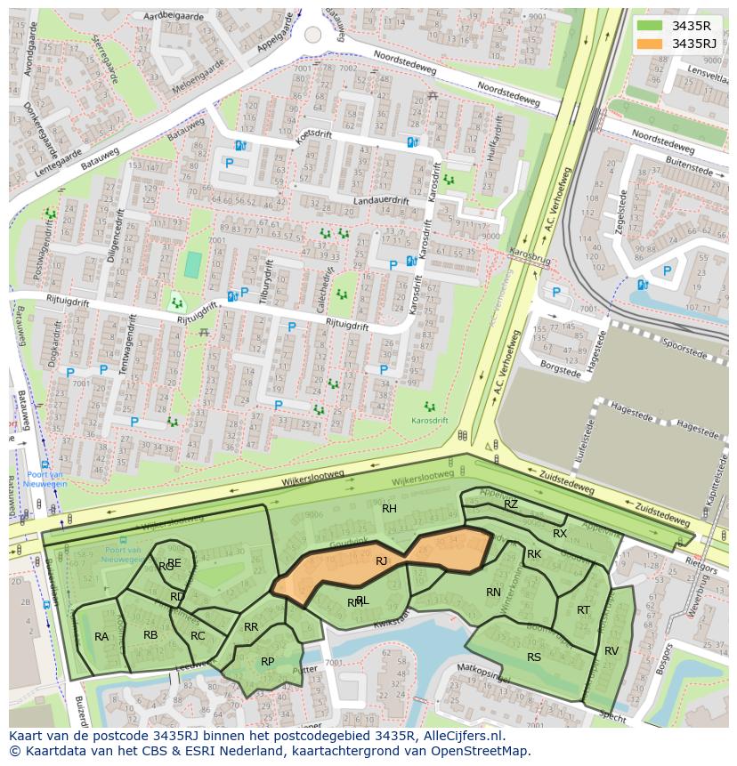Afbeelding van het postcodegebied 3435 RJ op de kaart.