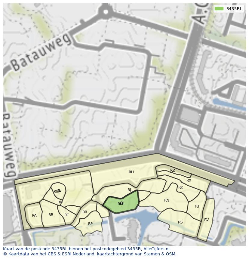 Afbeelding van het postcodegebied 3435 RL op de kaart.