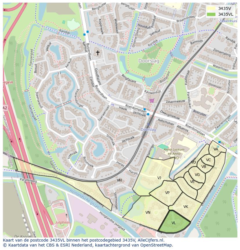 Afbeelding van het postcodegebied 3435 VL op de kaart.