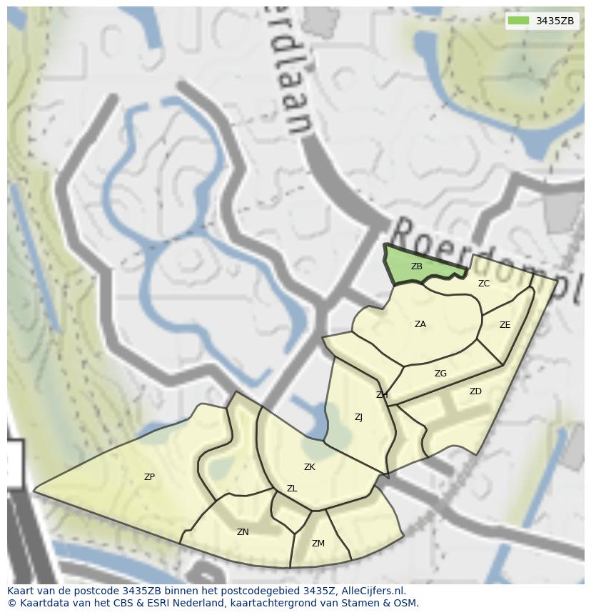 Afbeelding van het postcodegebied 3435 ZB op de kaart.