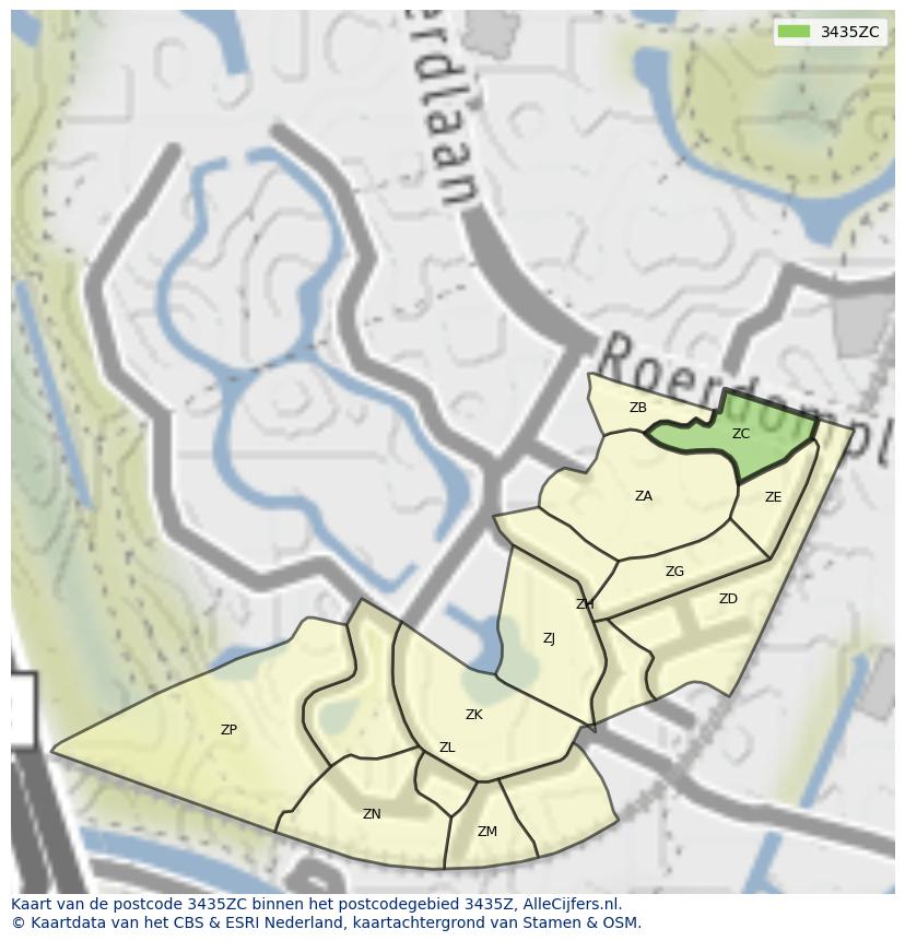 Afbeelding van het postcodegebied 3435 ZC op de kaart.