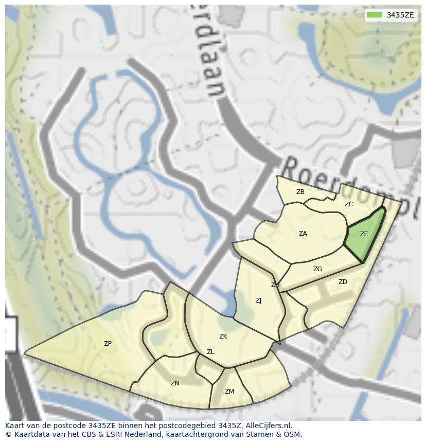 Afbeelding van het postcodegebied 3435 ZE op de kaart.