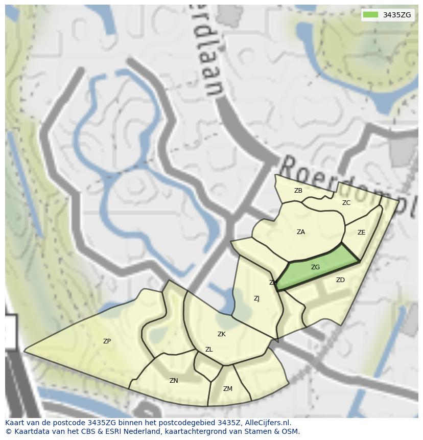 Afbeelding van het postcodegebied 3435 ZG op de kaart.