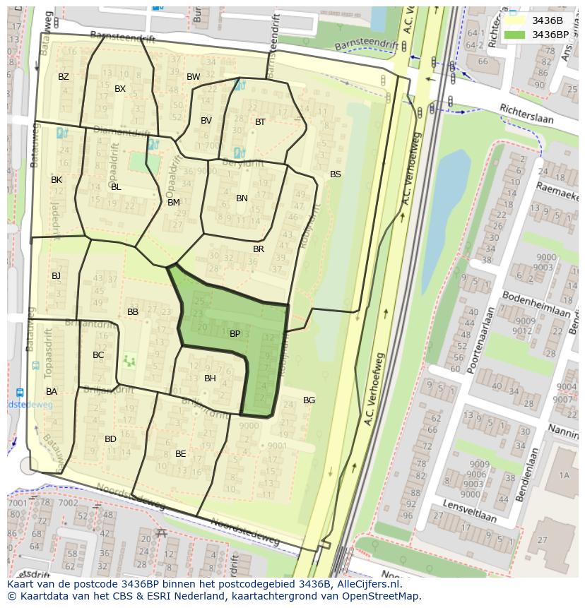 Afbeelding van het postcodegebied 3436 BP op de kaart.