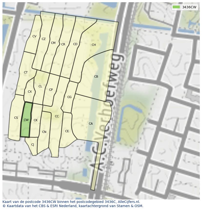 Afbeelding van het postcodegebied 3436 CW op de kaart.