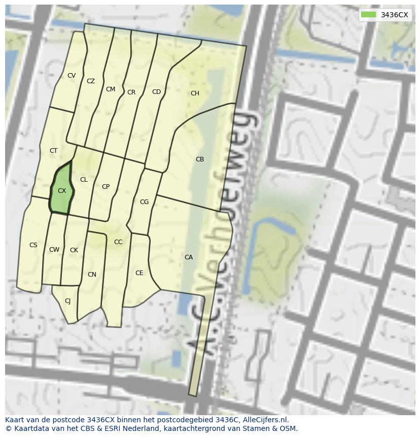 Afbeelding van het postcodegebied 3436 CX op de kaart.